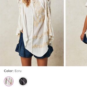 Free People Ecru Embroidered Button Down Shirt